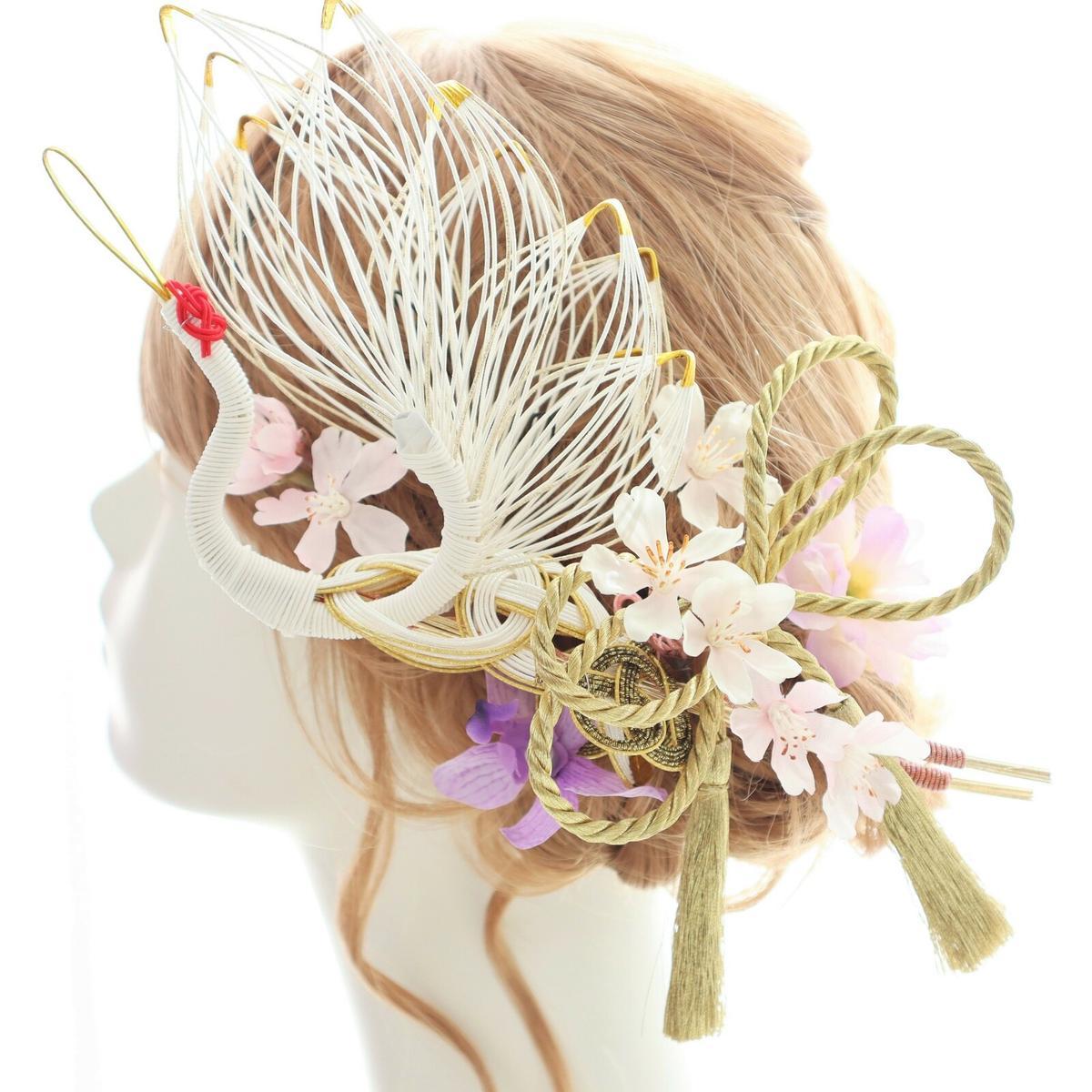 髪飾り 桜 鶴 薄紫 結婚式 ウェディング 成人式 卒業式 ブライダル ヘアアクセ ヘッドドレス サクラ さくら