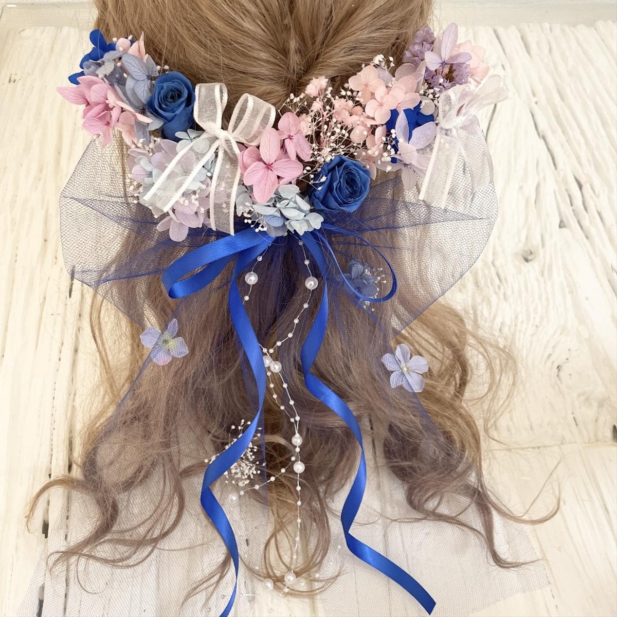 ブーケの様な髪飾り ロイヤルブルー×ピンク ヘッドドレス vegamodelo.cl