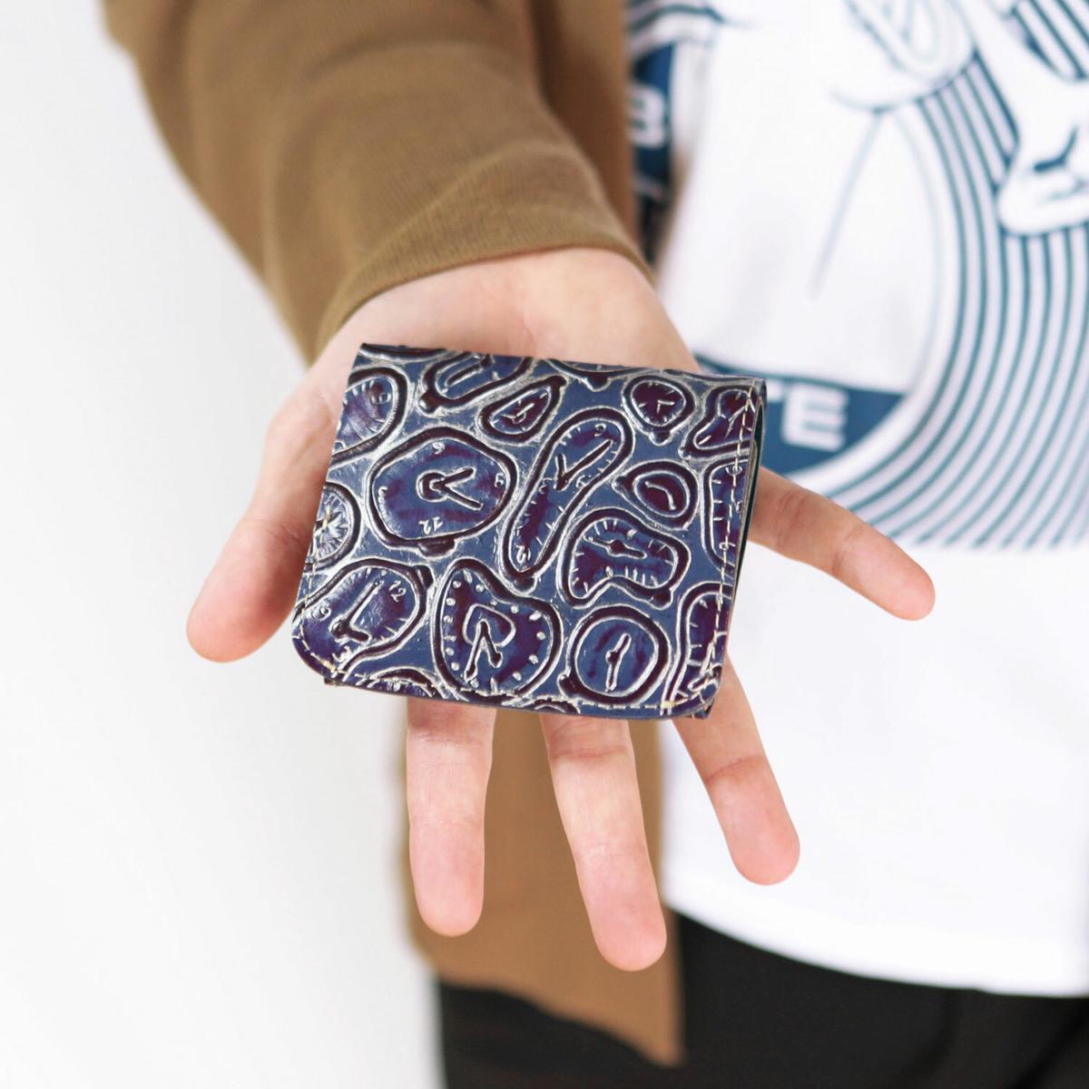 小さいふ。コンチャ イタリアンレザー+アートシリーズ「ダリの時計 ネイビー」ミニ財布 小さい財布 コンパクト財布