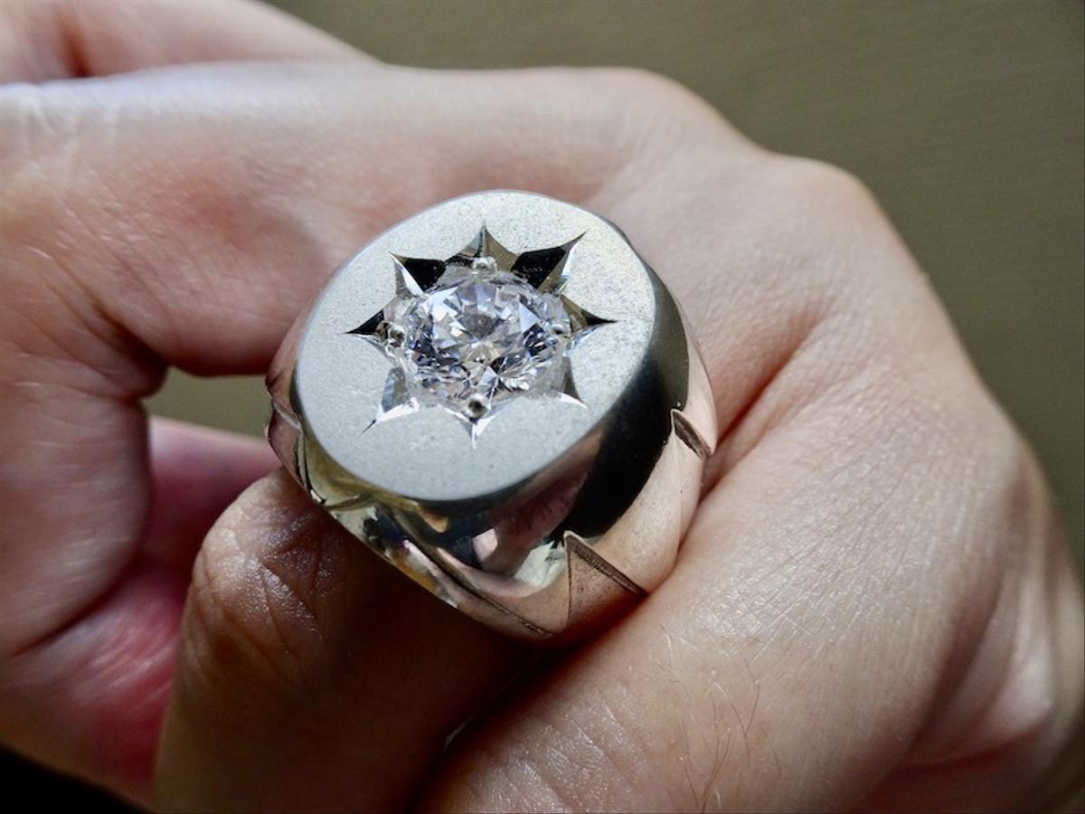 レア?!☆ 仁尾彫金『一つ星ジルコニアコピアポア楕円の印台リング