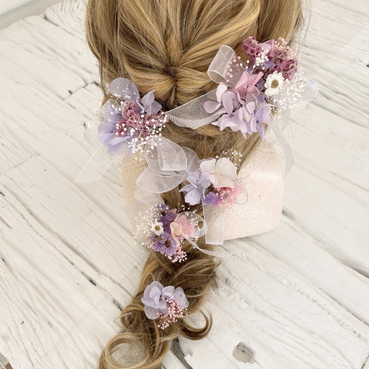 ブーケの様な髪飾り ヘッドドレス BIGリボン パープル - rehda.com