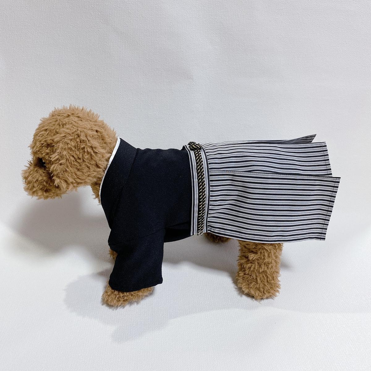 犬の袴✨本格袴縮緬着物 黒 犬用 犬服 犬の着物