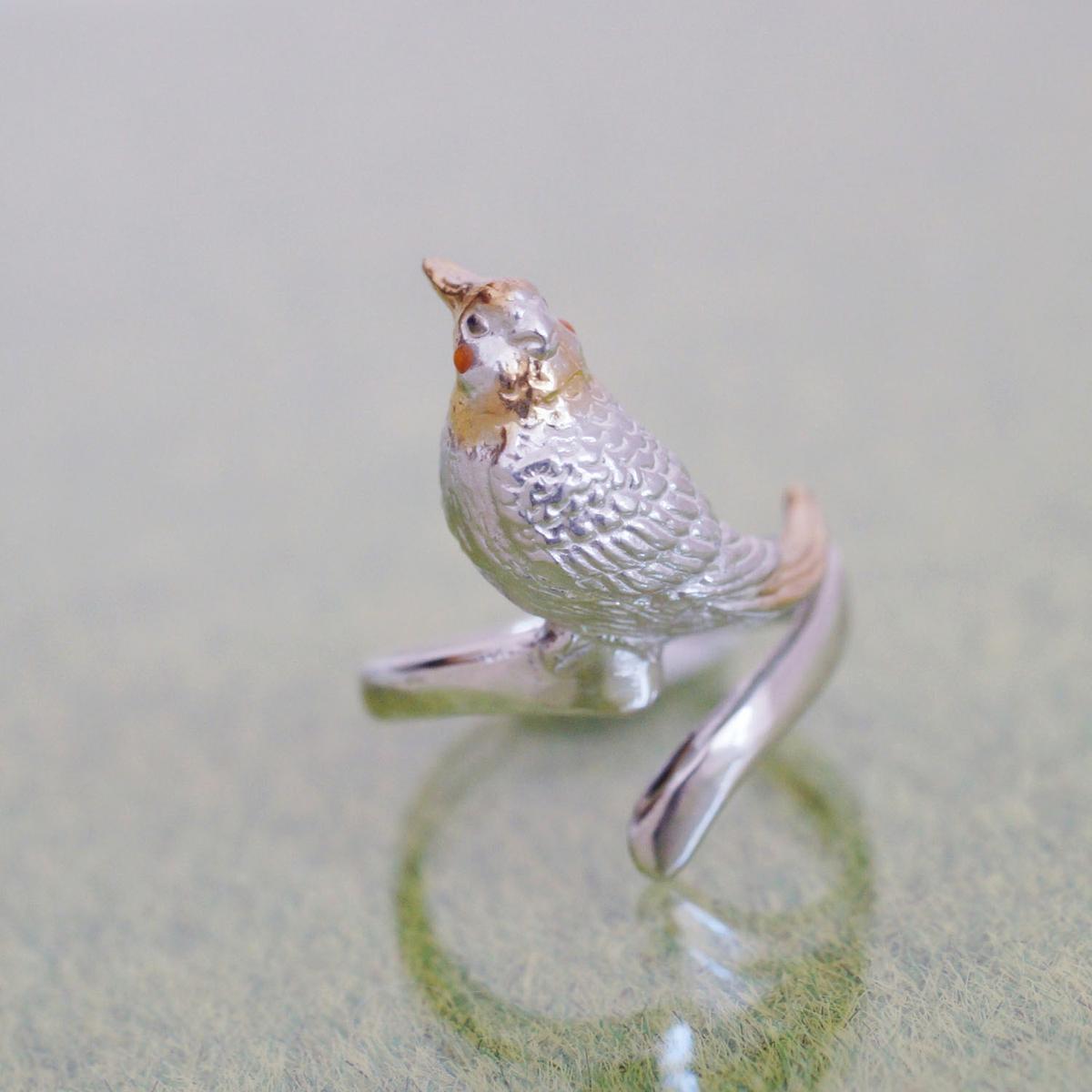 お金を節約 オカメインコ小鳥の指輪♡フリーサイズ 通販