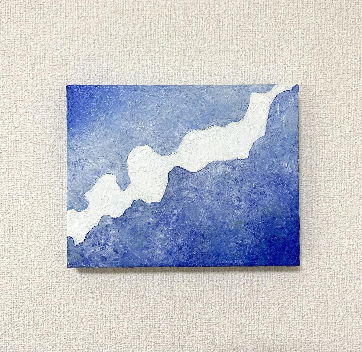 原画 油絵 空と海の青 空と海のアート 抽象画 F0号 ブルー×水色 モダンアート