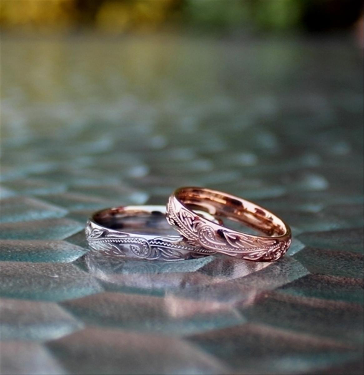 二人の記念日リング』基本のセットプラン・ ペア2本セット 刻印・名入れ 人気のハワイアン ペアリング 結婚 指輪 プレゼント 〈2本ペア価格〉 