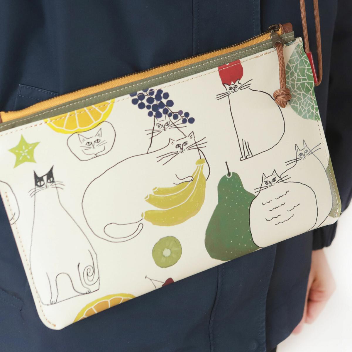 【小さいかばん】オールレザーシリーズ YOSHIDAKE 「猫と果実」ホワイト 本革 日本製 ボディバッグ ショルダーバッグ