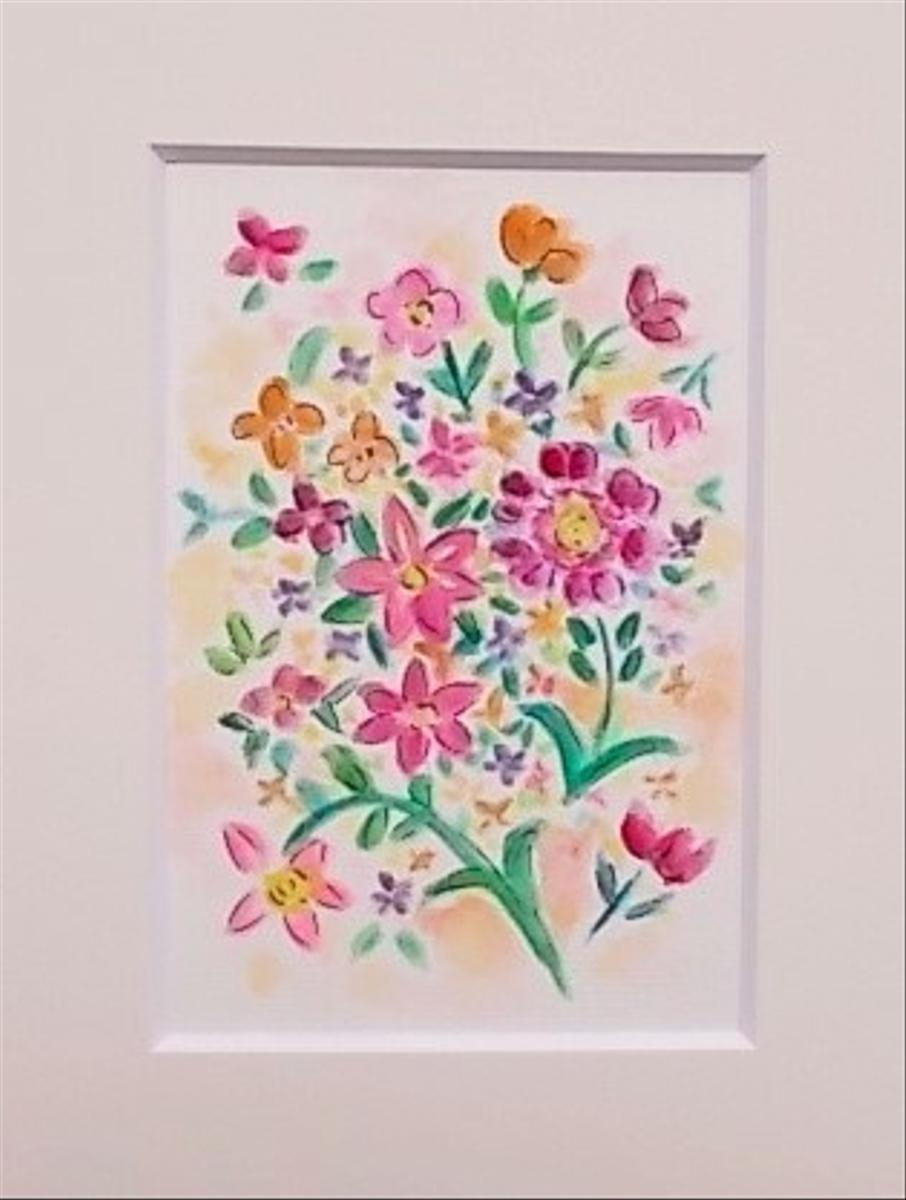 絵画 インテリア 額絵 原画 水彩画 花の絵 花がいっぱい | pp-drbogor