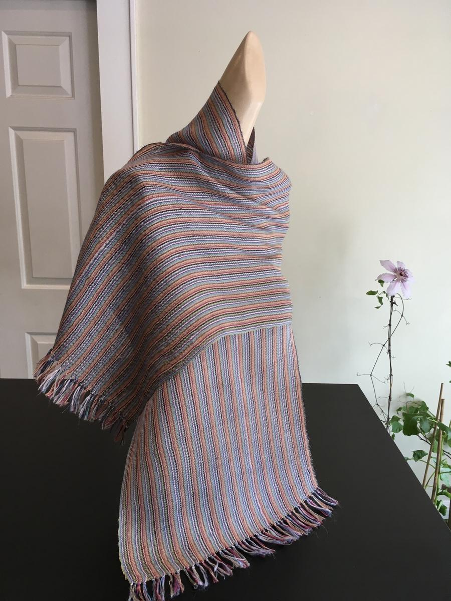 手織り シルク&麻・カラフル 織りスカーフ