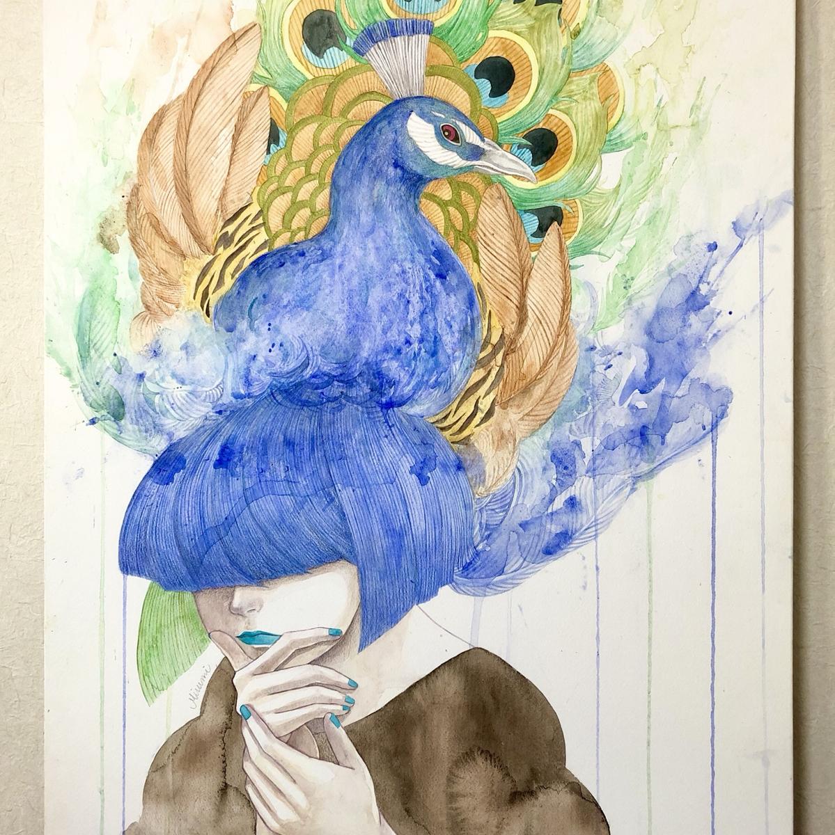 水彩画(原画) B2サイズ 『孔雀』 水彩画(原画) B2サイズ 『孔雀』