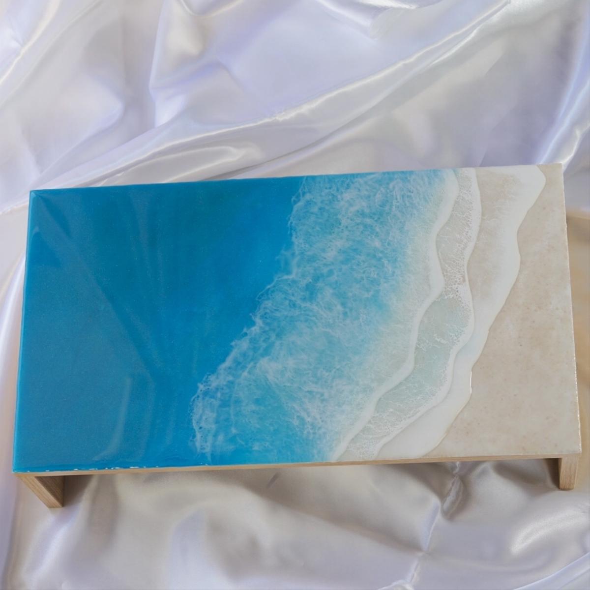 新品即決 海のPCモニターデスク レジンアート 木製 エポキシ樹脂 