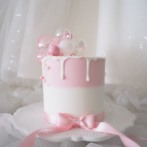 クレイケーキ ピンク【Bubble cake -Spring-】無料キャンドル付き　オプション選べるケーキトッパー　撮影セット　撮影小物　おうちフォト　誕生日