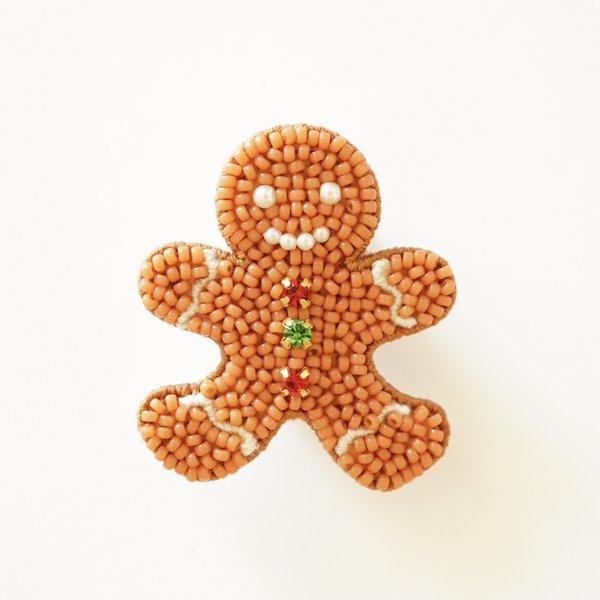 🎄期間限定SALE🎄ビーズ刺繍のジンジャーブレッドクッキーのブローチ　ジンジャーブレッドマン　クリスマス