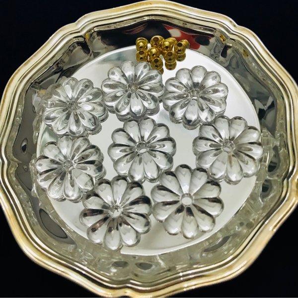 シャンデリア フラワー パーツ 菊花型 ビーズ 8コ 20mm ヴィンテージ クリスタルガラス製
