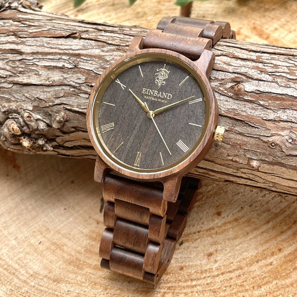 【木製腕時計】EINBAND Reise 定番 天然 木の時計 ウッドウォッチ クルミ&ゴールド【40mm】
