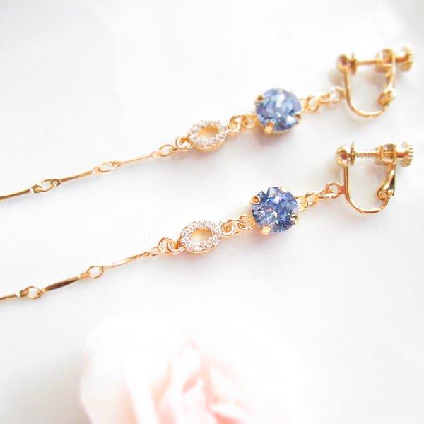 blue jewelry 〜Lサファイア【イヤリング 】揺れる   春　スワロフスキーイヤリング /ネジバネ式イヤリング　