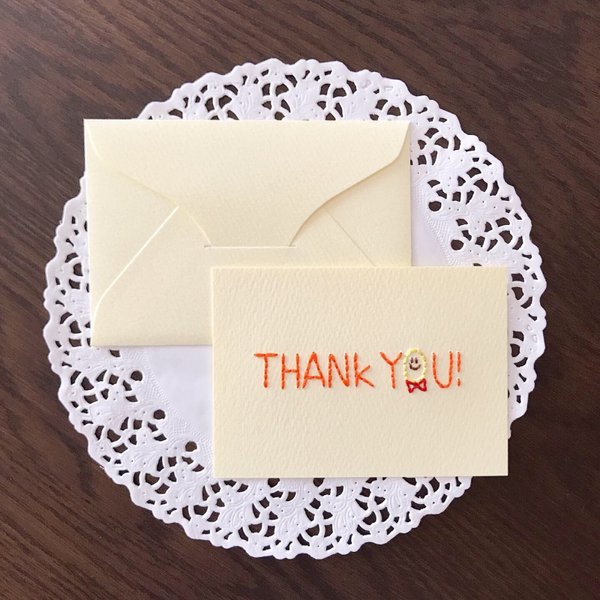 【送料無料】紙刺繍メッセージカード thank you！(黄色)