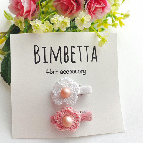 Baby hair clip (white x pink) set - ベビーヘアクリップ　(ホワイトxピンク) set