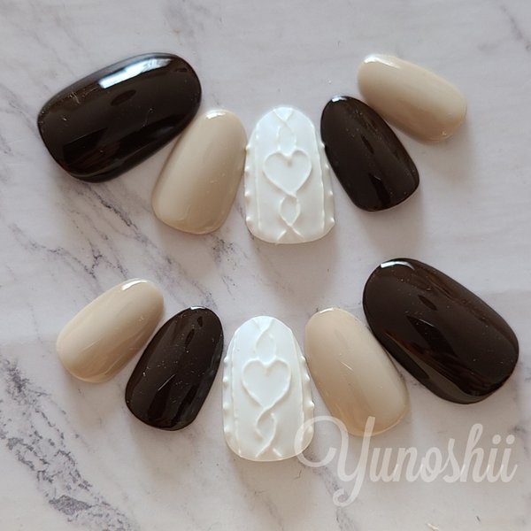 ♥ニットネイルWhite×Brown