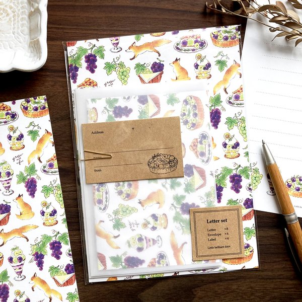 Letterset ”Grape&Fox”｜秋のぶどう＆きつねのレターセット