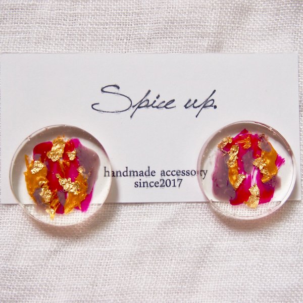 Oil painting  pierce(magenta)油絵風ペイントレジンピアス