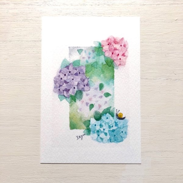 透明水彩画「あじさい」イラスト　ポストカード　２枚セット　母の日　母の日カード　父の日　花　フラワー 紫陽花　アジサイ