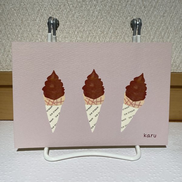 トリオシリーズ「アイスクリーム」/ポストカードサイズ/3枚セットのイラスト/ピンク