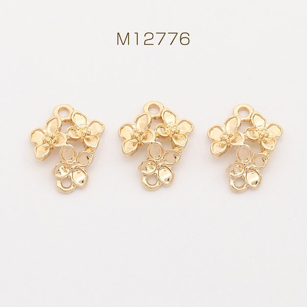 M12776 24個 コネクターチャーム フラワー 2カン付き ゴールド 10×13mm 3X（8ヶ）