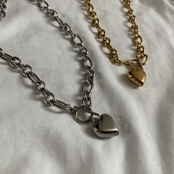 ーvolume chain×heart necklaceー　サージカルステンレス　ハート　ハートネックレス　チェーンネックレス　チェーンブレスレット　チェーン　
