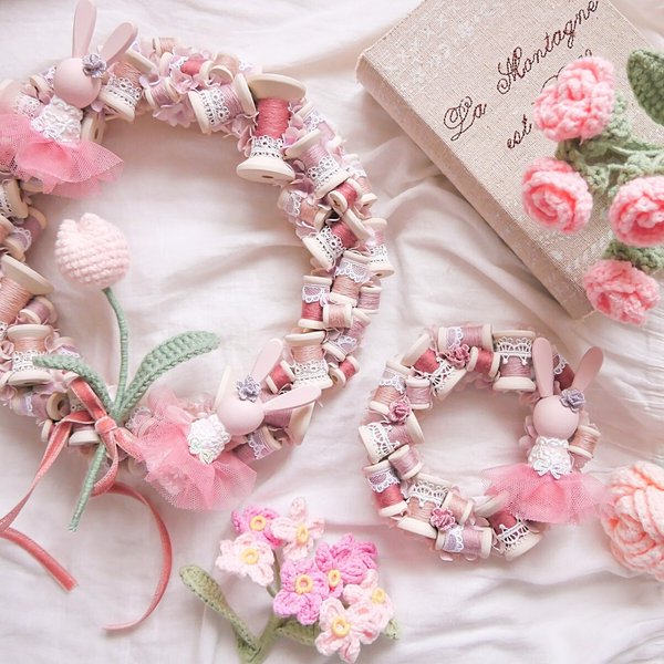 Wreath ***bobbin Rabbit PINK mini