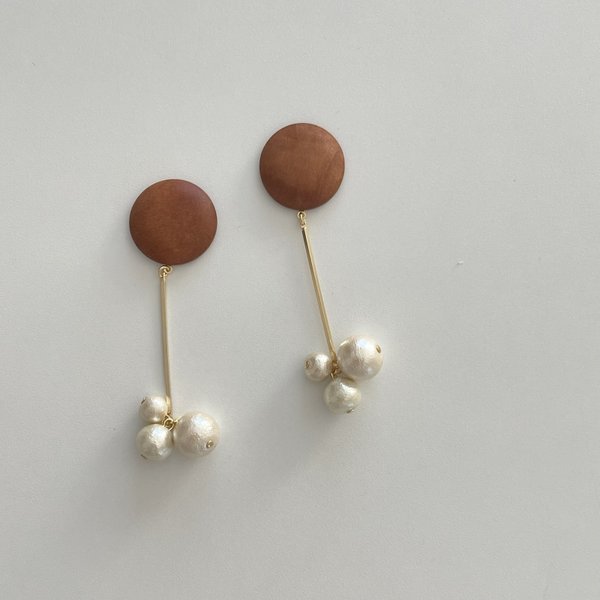 wood×pearl earring①