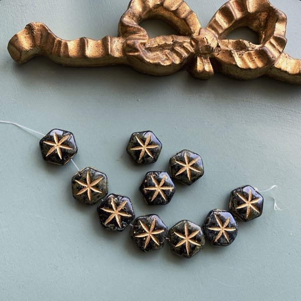 【2コセット】JIRI＊IVANA#czech beads#チェコビーズ　hexagram star black picasso/bronze