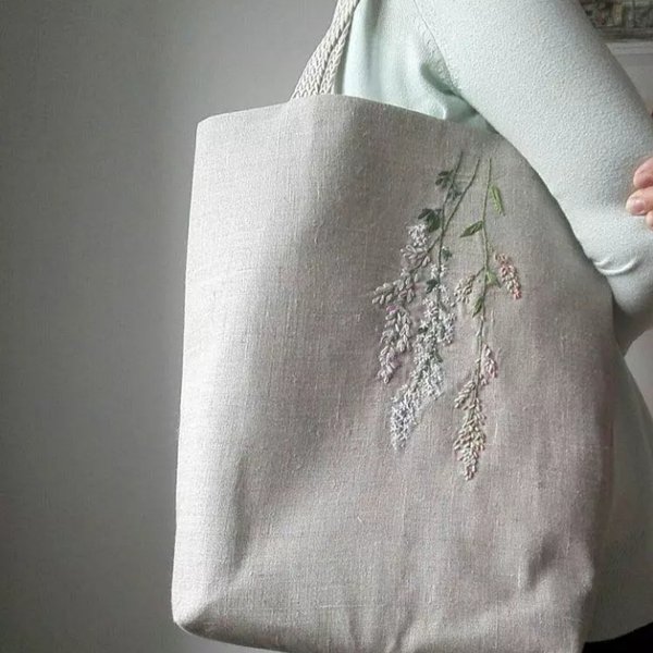 刺繍お花手刺繍トートバッグ