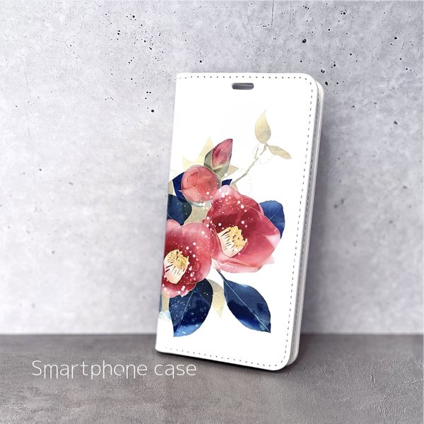 -椿- 花と草木の iPhone 手帳型 スマホケース （内側デザイン入り）