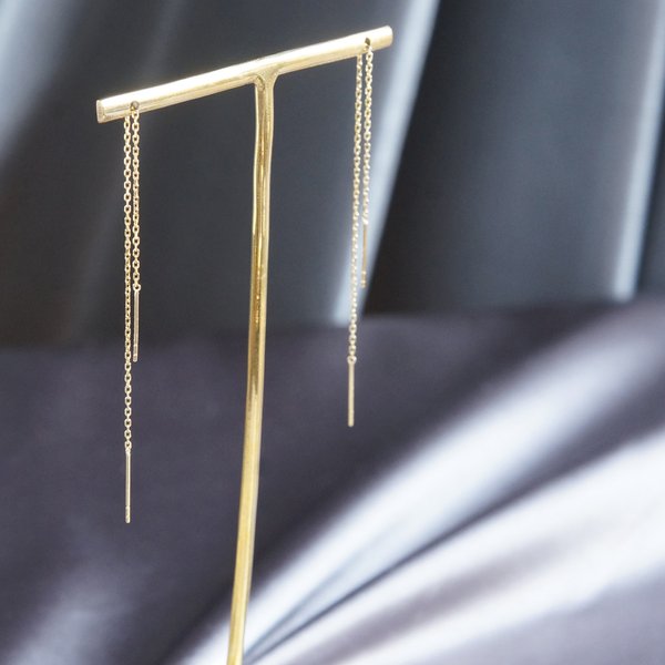 【K18YG】Double Bar Ear Thread Earrings