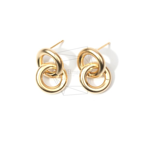 ERG-656-MG【2個入り】ダブルリングピアス,Tiny Two Linked Rings Post Earring