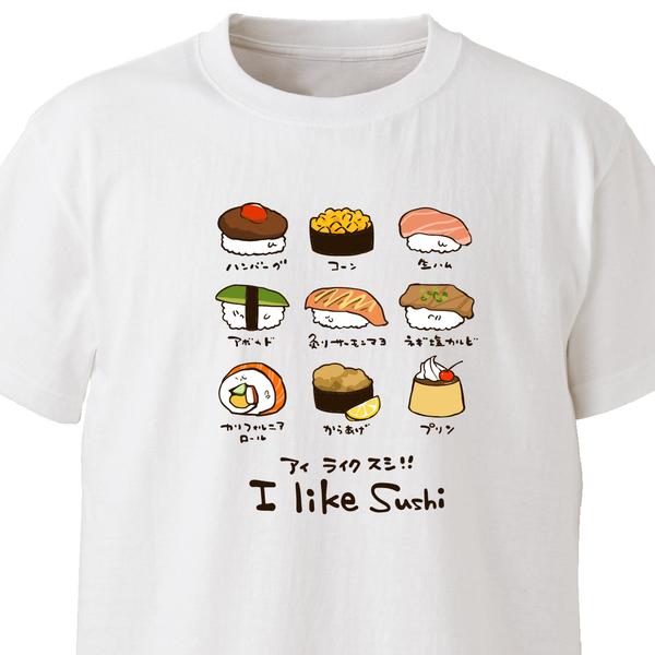 I LIKE SUSHI !!【ホワイト】ekot Tシャツ <イラスト：タカ（笹川ラメ子）>