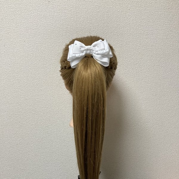 240307 手のひらサイズのヘアリボンポニーフック　白