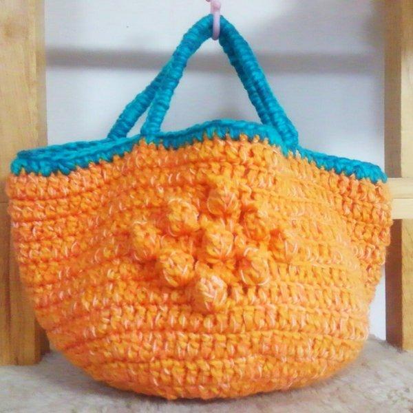 玉編み模様のニットバック　オレンジ