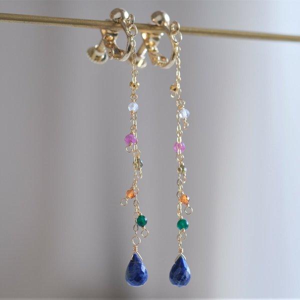  Litrík frammistaða earring：ラピスラズリ×ルビー×オプシディアン×ヘソナイト　天然石ピアス・イヤリング