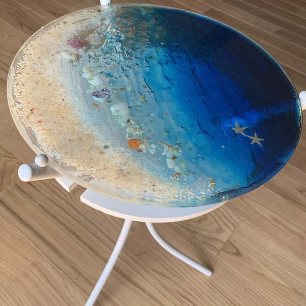 ムーンビーチ　 瑠璃色の海　ガラスサイドテーブル丸 〜Minamo〜　table  Sea