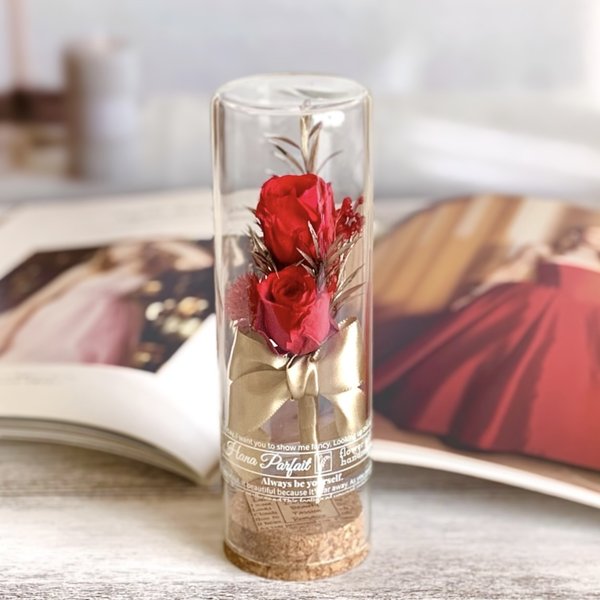 【メッセージカード付ギフトボックス】赤いバラのボトルフラワー / 花言葉 あなたを愛してます 美しい 情熱 ロマンス / ゴールド 還暦祝い プロポーズ