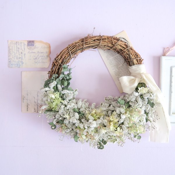 wedding wreathbouquet naturalgreen 3点set　ウェディングブーケ　ドライフラワー　リース　結婚式