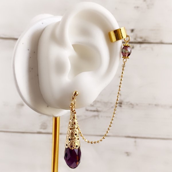 linked ear cuff  カットドロップの雫　タンザナイト