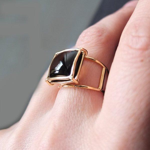 FRAMEWORK square gold plating ring　スモーキークォーツ