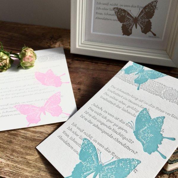 繊細で美しい活版印刷 「恋する蝶」のポストカード 3枚セット