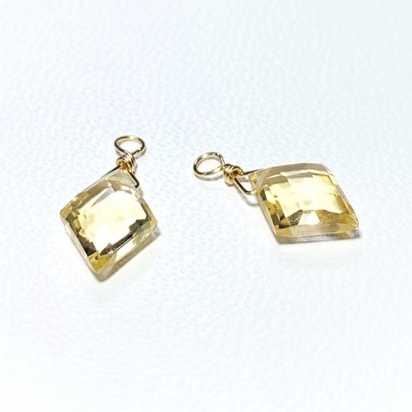 【天然石チャーム】シトリン　ダイヤカット　２個　14kgf 　ハンドメイド素材