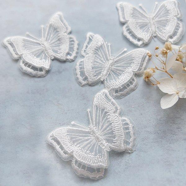 6枚   ホワイト　刺繍   蝶々パーツ   オーガンジー　