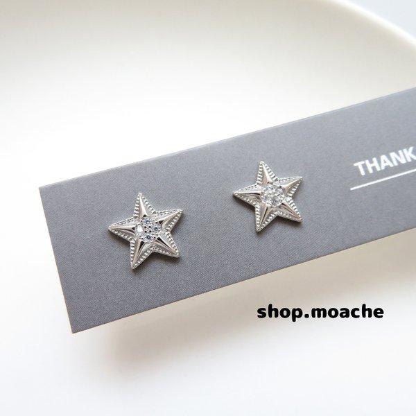 【ピアス】1ペア　星　スター　ビジュー　ミニピアス　ピアスパーツ　ピアス金具　スタッドピアス　アクセサリーパーツ　シリコンキャッチ