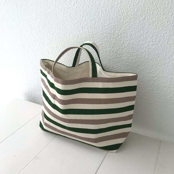 SALE3160円→2480円 HANPU＊Green border＊トートバッグ＊エコバッグ＊お買い物バッグ