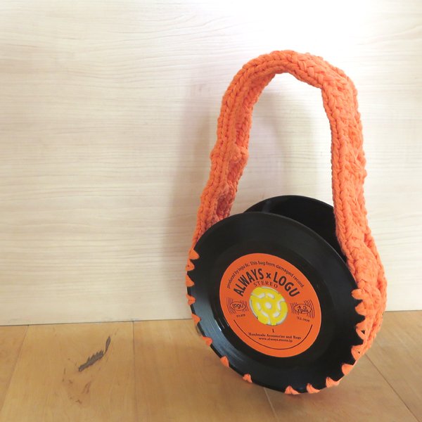 本物のレコードで出来たバッグ「bagu 」cotton strings Orange アップサイクル(UP cycle) AB-104COR